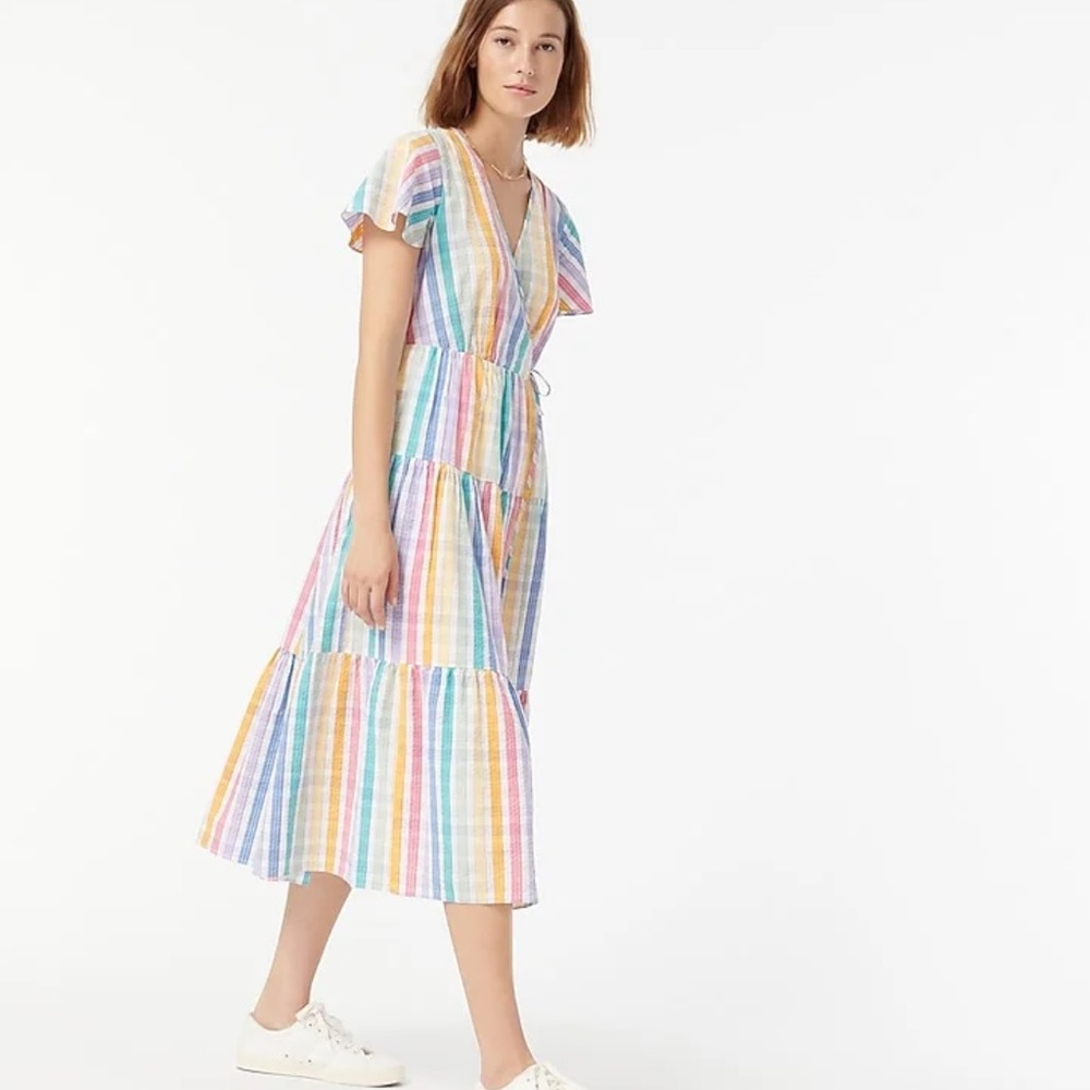 J. Crew Rainbow Gingham Faux Wrap Dress